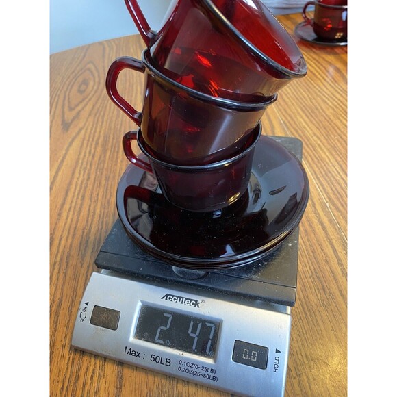(3) Royal Ruby Red Glass Arcoroc France Coffee Punch Tea Cup & Saucer Sets - Picture 7 of 7